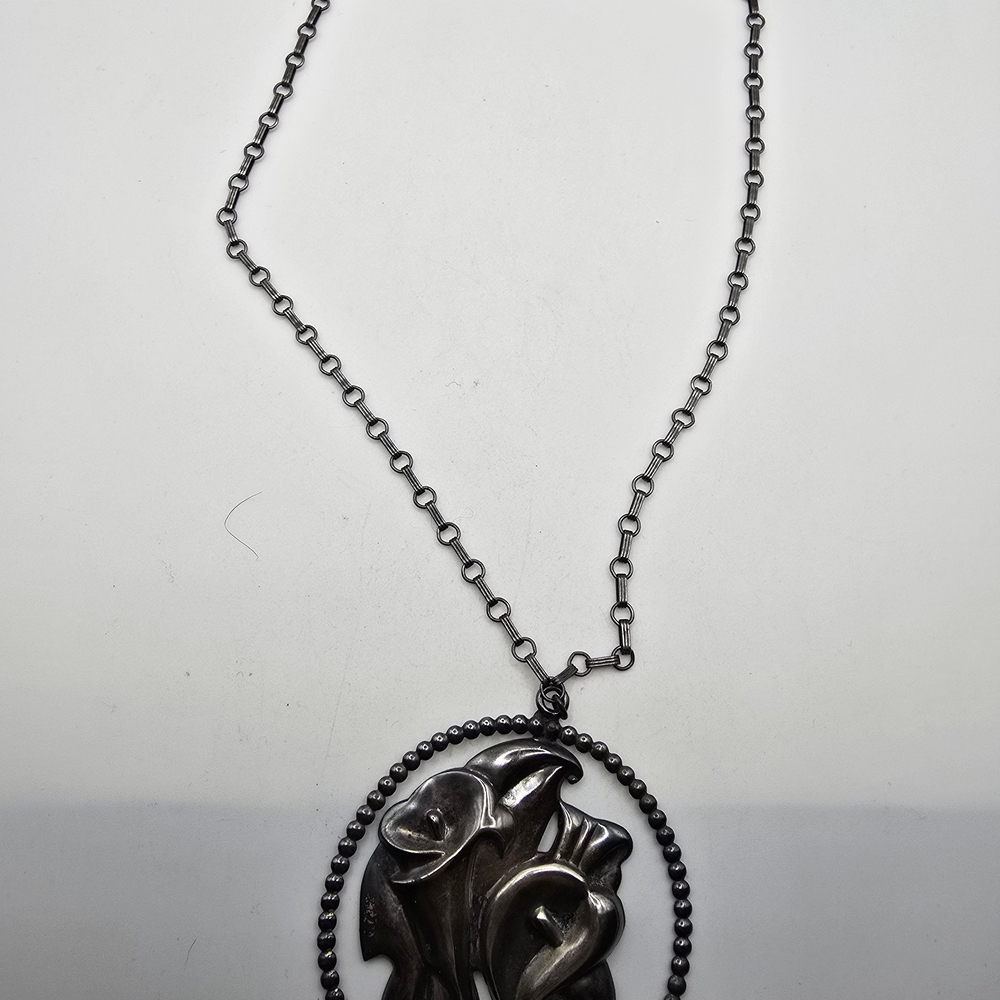 Vintage McCelland Sterling Silver Calla Lily Floral Pendant Necklace - Picture 7 of 8